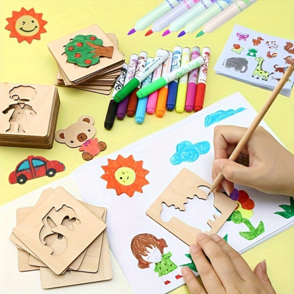 10pcs Educational Toys, Arts Crafts Setwooden Drawing Stencils Kit, Drawing Board Toys Coloring Puzzle, Christmas, Halloween Gaming Gift Thanksgiving - Image 4
