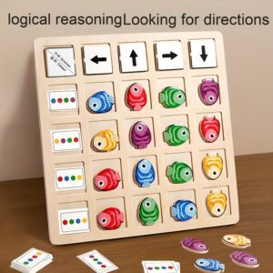 Little Fish Direction Game, Color Recognition and Directional Logic Training Wooden Toy, Holiday, Birthday Gift