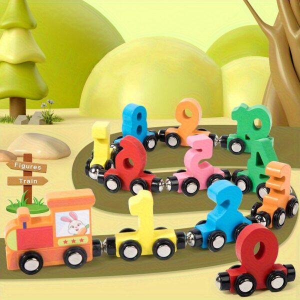 Interactive Magnetic Wooden Train Set with Numbers & Building Blocks – Educational Puzzle Toy for Early Learning, Boosts Interactivity, Perfect for Parties & Holiday Gifts, Magnetic Playset | Colorful Train Set | Learning While Playing, Educational Toys And Game - Image 2