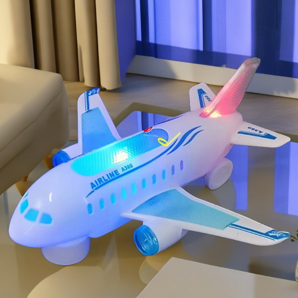 Youngsters' Interactive Electric Airplane Toy with Lights & Music - Durable White Plastic, No Engine Needed, 1-Second Flight Speed, 1-Minute Flight Altitude, Battery-Powered for Boys & Girls, Toy Airplane, Playful Plaything, No Power Required