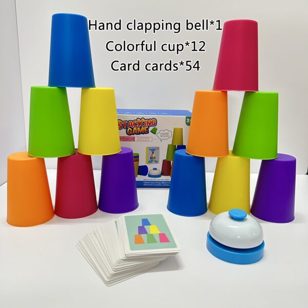 54 Cards, 12 Cups, 1 Bell Game Set, Puzzle Competition, Stacking Cups, Tabletop Game, Stacking Tower Game, Christmas Gift, Interactive Toy - Image 5