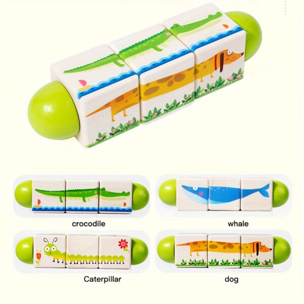Wooden Twisting Puzzle Cubes for Toddlers, Educational Early Learning Toy, with Animal, Fruit, and Vehicle Shapes, for Cognitive Development and Fine Motor Skills, for Ages 0-3 Years - Image 2