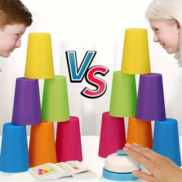 54 Cards, 12 Cups, 1 Bell Game Set, Puzzle Competition, Stacking Cups, Tabletop Game, Stacking Tower Game, Christmas Gift, Interactive Toy - Image 6