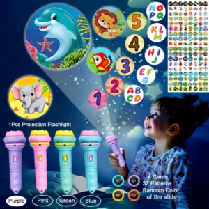 32-Projector Flashlight for Kids - Educational Toy with 32 Interactive Patterns (Dinosaurs, Animals, Numbers 1-10, Fruits) - Portable Bedtime Storytelling Tool, Cognitive Learning Toy for Toddlers
