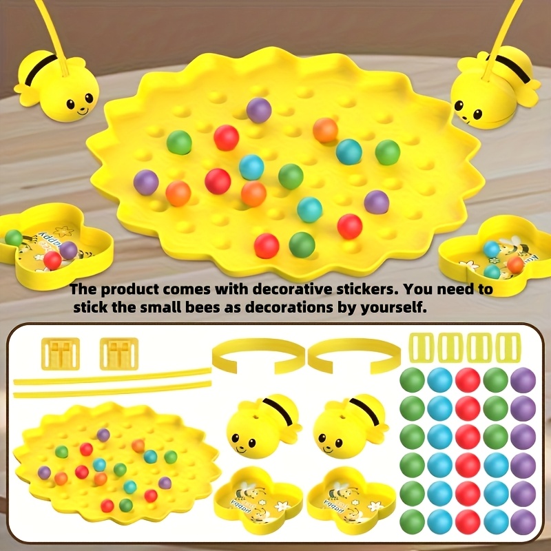 Magnetic Bee & Colorful Bead Game for Kids - Educational Toy to Enhance Brain & Focus Skills, Interactive Family Fun for +, Travel-Friendly, Ideal for Home, Kindergarten, and School Play, Educational Toy | Vibrant Game Setup | Durable ABS Material, Bee Toy - Image 4