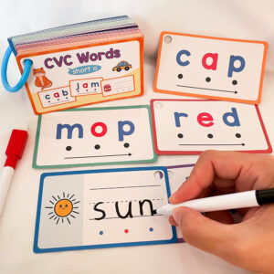 60pcs Learning Phonics CVC Words Writing Eraseable Flash Cards Game Flashcard Beginning Reading Phonics Word Builders Spelling Reading Learning Aids Flash Cards Kindergarten Preschool Supplies