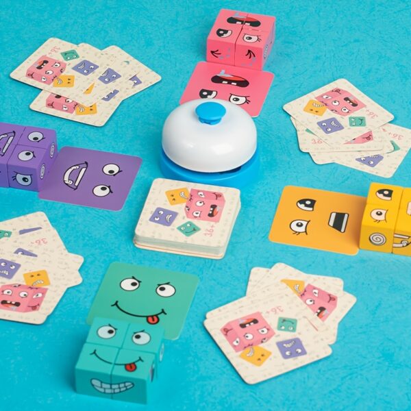 Wooden Face Changing Building Blocks, Magic Face-Changing Wooden Cube Building Blocks Set Equipped with a Bell Fosters Creativity and Imagination, Parent-Child Interactive Games Educational Toys for Kids Boys Girls Birthday, Halloween, Christmas Gift - Image 10