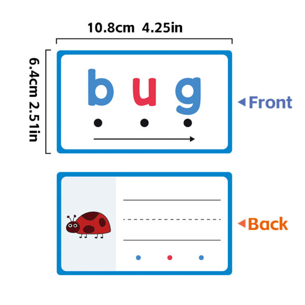 60pcs Learning Phonics CVC Words Writing Eraseable Flash Cards Game Flashcard Beginning Reading Phonics Word Builders Spelling Reading Learning Aids Flash Cards Kindergarten Preschool Supplies - Image 7