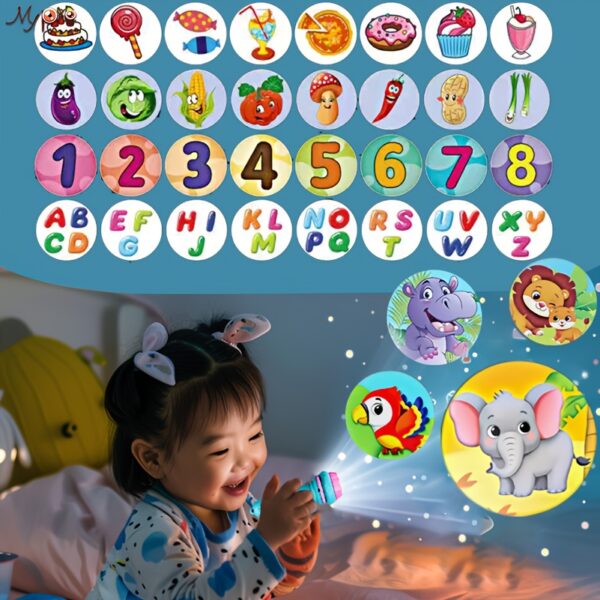 32-Projector Flashlight for Kids - Educational Toy with 32 Interactive Patterns (Dinosaurs, Animals, Numbers 1-10, Fruits) - Portable Bedtime Storytelling Tool, Cognitive Learning Toy for Toddlers - Image 6