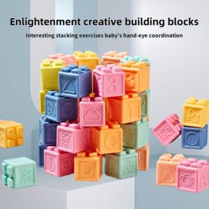 Soft Rubber Building Blocks for Infants - Colorful, Stacking & Nesting Toys for Early Education, Grip Training, and, 0-6 Months, 6-12 Months, 1-2 Years, Hand-Eye Coordination Toy|Colorful Blocks|Soft Texture