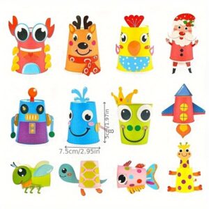 Youngsters DIY Craft Kit with Creative Cup Painting, Mixed Color Materials for Preschool Art and Educational Activities, Stickers, Kindergarten