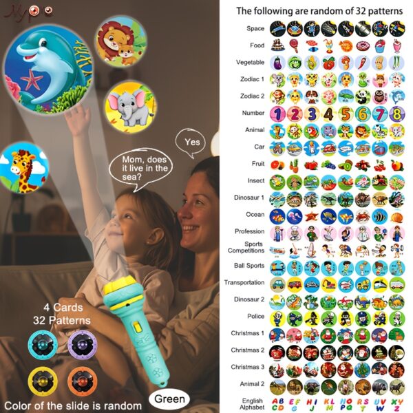 32-Projector Flashlight for Kids - Educational Toy with 32 Interactive Patterns (Dinosaurs, Animals, Numbers 1-10, Fruits) - Portable Bedtime Storytelling Tool, Cognitive Learning Toy for Toddlers - Image 9