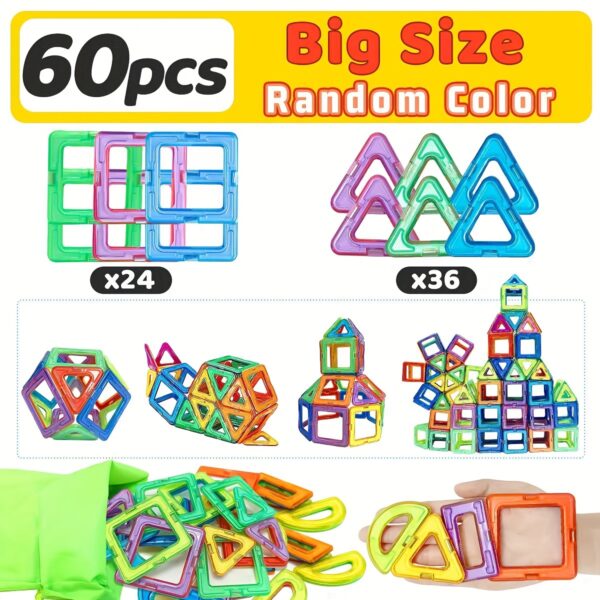 Magnetic Blocks Building Toys for Youngsters,Big Size Magnet STEM Toys Learning Educational Constructor Set Magnet Toys for Youngsters Toys for Youngsters Age 3-6 Birthday Gifts Magnet Gift Random Color - Image 11