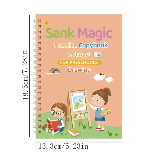 4pcs SANK Magic Calligraphy Practice Copybooks with Hard Pen, Full English Alphabet & Number Practice Workbook for Preschoolers, Durable Grooved Pages, Compact 18.8 x 13.21 cm, Colorful Designs for Easy Learning, Alphabet Learning Aid | Engaging Illustrations | Quality Paper Material - Image 9