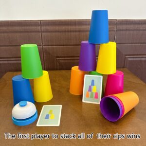 54 Cards, 12 Cups, 1 Bell Game Set, Puzzle Competition, Stacking Cups, Tabletop Game, Stacking Tower Game, Christmas Gift, Interactive Toy
