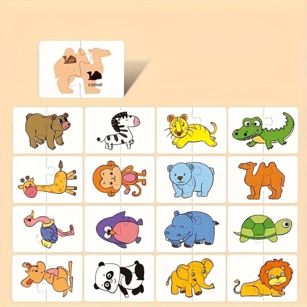 Suitable for Children's 16-Pattern 32pcs Animal and Fruit Themed Matching Puzzle Cards, Educational Cognitive Development Toy Set, Suitable for Toddler Learning, Perfect for Birthday Parties, Baby Showers, and Holiday Gifts, Ages 0-3 - Image 2