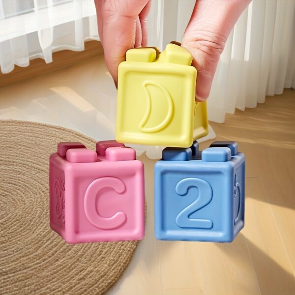 Soft Rubber Building Blocks for Infants - Colorful, Stacking & Nesting Toys for Early Education, Grip Training, and, 0-6 Months, 6-12 Months, 1-2 Years, Hand-Eye Coordination Toy|Colorful Blocks|Soft Texture - Image 2