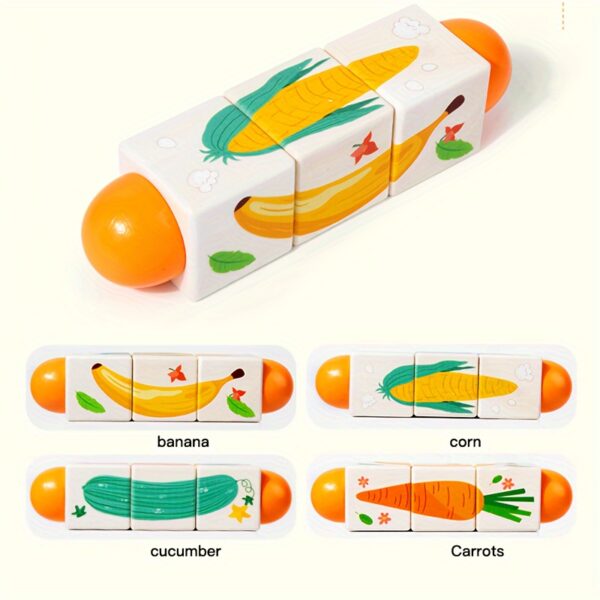 Wooden Twisting Puzzle Cubes for Toddlers, Educational Early Learning Toy, with Animal, Fruit, and Vehicle Shapes, for Cognitive Development and Fine Motor Skills, for Ages 0-3 Years - Image 6