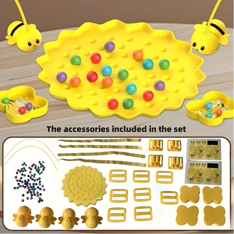 Magnetic Bee & Colorful Bead Game for Kids - Educational Toy to Enhance Brain & Focus Skills, Interactive Family Fun for +, Travel-Friendly, Ideal for Home, Kindergarten, and School Play, Educational Toy | Vibrant Game Setup | Durable ABS Material, Bee Toy - Image 2