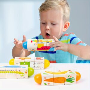 Wooden Twisting Puzzle Cubes for Toddlers, Educational Early Learning Toy, with Animal, Fruit, and Vehicle Shapes, for Cognitive Development and Fine Motor Skills, for Ages 0-3 Years