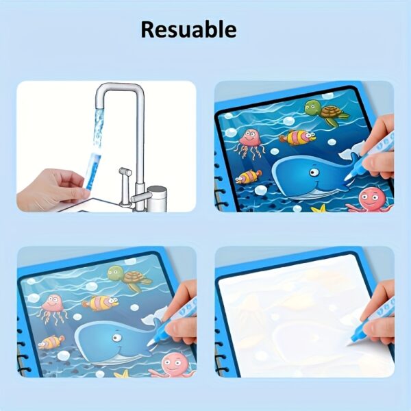 4pcs Reusable Magic Watercolor Books for Youngsters - Educational Cartoon Coloring Toy with Stencils & Markers, Dinosaur, Ocean, Pirate & Fairy Tales Themes, Vibrant Colors, High-Quality Paper, Perfect Gift for Boys & Girls 3+ (Christmas, Thanksgiving, Easter) - Image 6