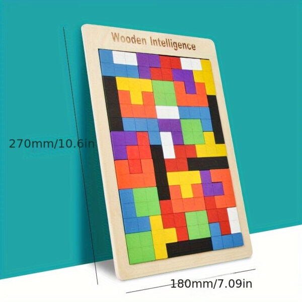 Wooden 3D Puzzle Blocks for Youngsters – Colorful Brain Teaser Educational Toy to Enhance Creativity & Intelligence, Light Brown Wooden Base with Multi-Colored Shapes, STEM Learning Activity for Youngsters, Cognitive Development Games | Pattern Recognition Toy | Reinforced Wood Construction, Puzzles for Youngsters - Image 9