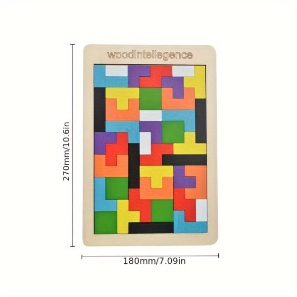 Wooden 3D Puzzle Blocks for Youngsters – Colorful Brain Teaser Educational Toy to Enhance Creativity & Intelligence, Light Brown Wooden Base with Multi-Colored Shapes, STEM Learning Activity for Youngsters, Cognitive Development Games | Pattern Recognition Toy | Reinforced Wood Construction, Puzzles for Youngsters - Image 7