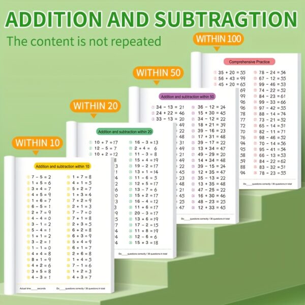 1 Pack Kids Addition & Subtraction Math Practice Workbook - Colorful Arithmetic Exercises for Ages 3+, Covers 10-100 Numbers, Early Learning Skills Development, Holiday Gift (Easter/Christmas), School Supplies for Preschool & Kindergarten, Math Learning Tools, Engaging Educational Design, Durable Paper Quality - Image 8