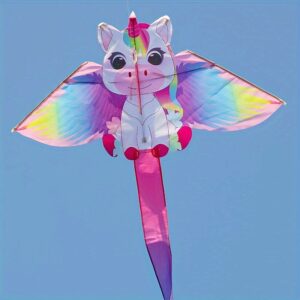 Colorful Pink Unicorn Kite for Beginners - Easy to Fly, Durable Polyester with 50m Kite String, Instruction Manual & Storage Bag Included - Ideal for Halloween, Christmas, Thanksgiving, New Year