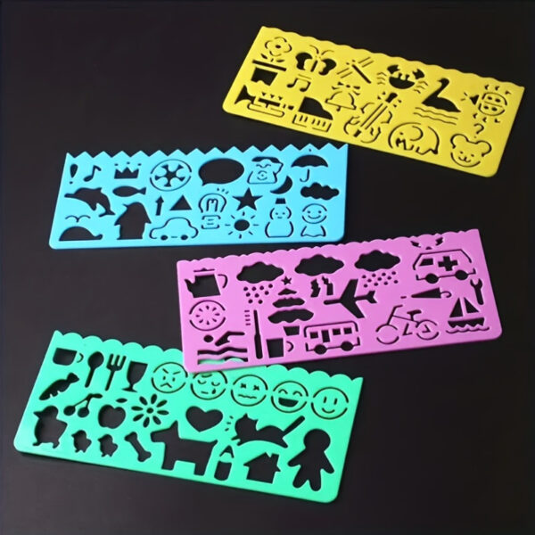 4pcs Multifunctional Pattern Ruler Set, Cartoon Drawing Template Ruler, Student School Stationery, Self-Simulated Manual Drawing, Art - Image 5