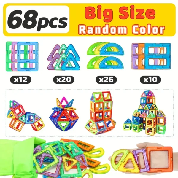Magnetic Blocks Building Toys for Youngsters,Big Size Magnet STEM Toys Learning Educational Constructor Set Magnet Toys for Youngsters Toys for Youngsters Age 3-6 Birthday Gifts Magnet Gift Random Color - Image 2