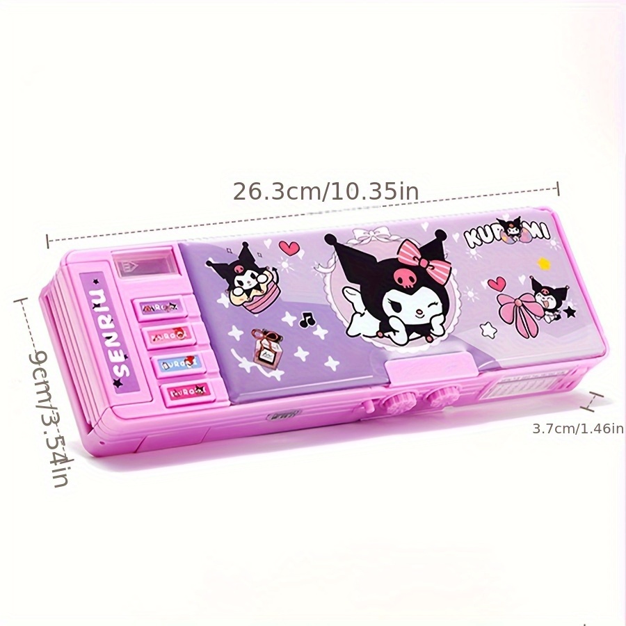 1pc Sanrio Multifunctional Stationery Box, Kuromi & Melody Pattern Password Lock Large Capacity Pencil Case, Double-sided Openable Pen Holder, Including Pencil Sharpener, Small Drawer, Calendar, Time Table, Blackboard and other functions, The best gift for friends - Image 10