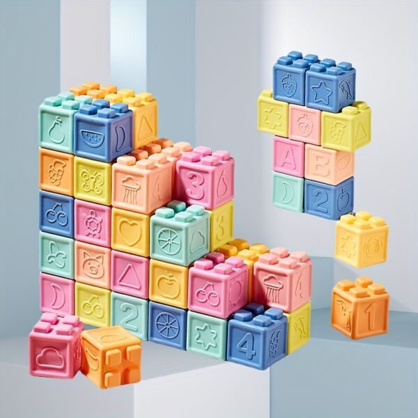 Soft Rubber Building Blocks for Infants - Colorful, Stacking & Nesting Toys for Early Education, Grip Training, and, 0-6 Months, 6-12 Months, 1-2 Years, Hand-Eye Coordination Toy|Colorful Blocks|Soft Texture - Image 6