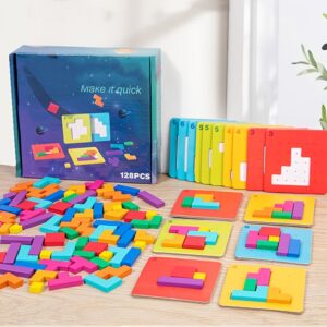 Quick Thinking Puzzle Blocks - Natural Wood Brain Teaser Game for Kids Ages 3+ | Spatial Awareness & Problem-Solving Toy with 12 Color-Coded Challenges | Educational STEM Gift for Birthdays, Christmas