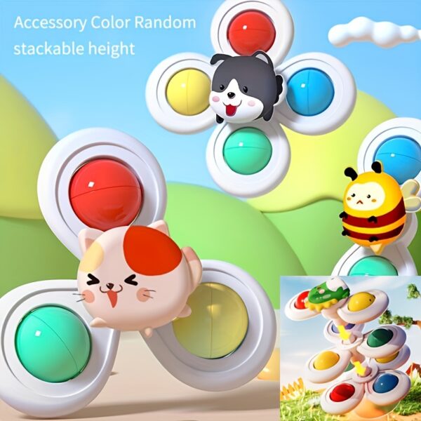 3-Pack Baby Cartoon Suction Cup Spinning Tops, Educational Early Learning Rattles, Stackable Spin Toys, Halloween Thanksgiving Christmas Birthday Gifts, Plastic Mixed Colors, Chinese Mainland Origin, for 0-3 Years Old - Image 10