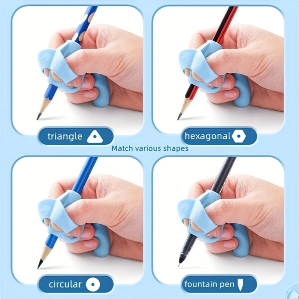1/2/3/4-Pack Silicone Pen Grip Correctors - Handwriting Practice Aid with Soft Rubber Pencil Holders, Blue & Pink for Improved Posture & Error Correction, Educational Tool, Playful Design, Flexible Design - Image 8