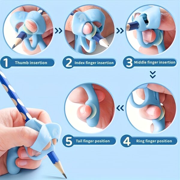 1/2/3/4-Pack Silicone Pen Grip Correctors - Handwriting Practice Aid with Soft Rubber Pencil Holders, Blue & Pink for Improved Posture & Error Correction, Educational Tool, Playful Design, Flexible Design - Image 7