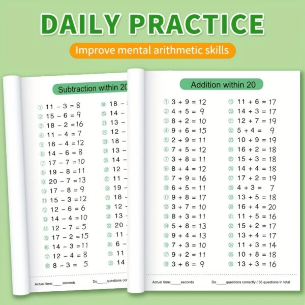 1 Pack Kids Addition & Subtraction Math Practice Workbook - Colorful Arithmetic Exercises for Ages 3+, Covers 10-100 Numbers, Early Learning Skills Development, Holiday Gift (Easter/Christmas), School Supplies for Preschool & Kindergarten, Math Learning Tools, Engaging Educational Design, Durable Paper Quality - Image 7