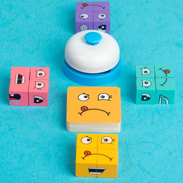 Wooden Face Changing Building Blocks, Magic Face-Changing Wooden Cube Building Blocks Set Equipped with a Bell Fosters Creativity and Imagination, Parent-Child Interactive Games Educational Toys for Kids Boys Girls Birthday, Halloween, Christmas Gift - Image 7