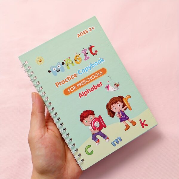 4-Pack Children's Magic Practice Copybooks Set with Pen and Refills, Reusable 3D Groove Writing Pad for Kids Ages 3-6, Traceable Alphabet, Numbers, Drawing & Math Workbooks for Preschoolers - Educational Handwriting Practice Kit - Image 3