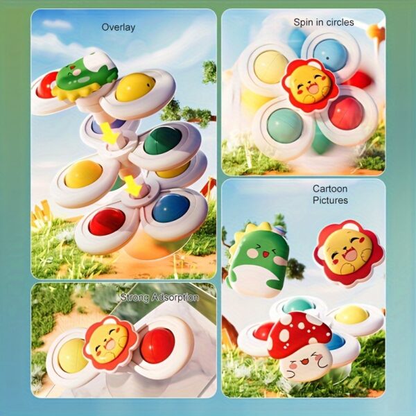 3-Pack Baby Cartoon Suction Cup Spinning Tops, Educational Early Learning Rattles, Stackable Spin Toys, Halloween Thanksgiving Christmas Birthday Gifts, Plastic Mixed Colors, Chinese Mainland Origin, for 0-3 Years Old - Image 5