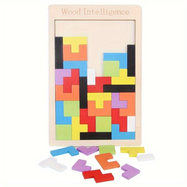 Wooden 3D Puzzle Blocks for Youngsters – Colorful Brain Teaser Educational Toy to Enhance Creativity & Intelligence, Light Brown Wooden Base with Multi-Colored Shapes, STEM Learning Activity for Youngsters, Cognitive Development Games | Pattern Recognition Toy | Reinforced Wood Construction, Puzzles for Youngsters - Image 3