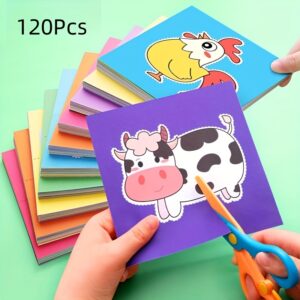 96/120pcs Kids Scissor Skills Activity Set - Paper Cutting Crafts Kit with Child-Safe Scissors for Decoupage, Paper Art, and Fine Motor Skills Development