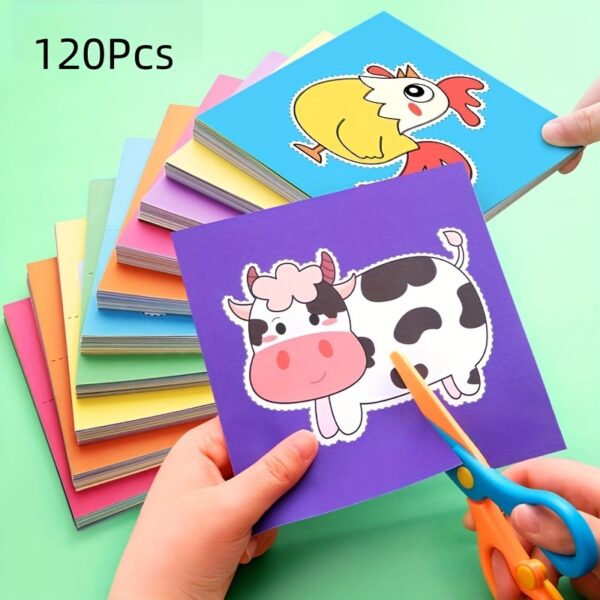 96/120pcs Kids Scissor Skills Activity Set - Paper Cutting Crafts Kit with Child-Safe Scissors for Decoupage, Paper Art, and Fine Motor Skills Development