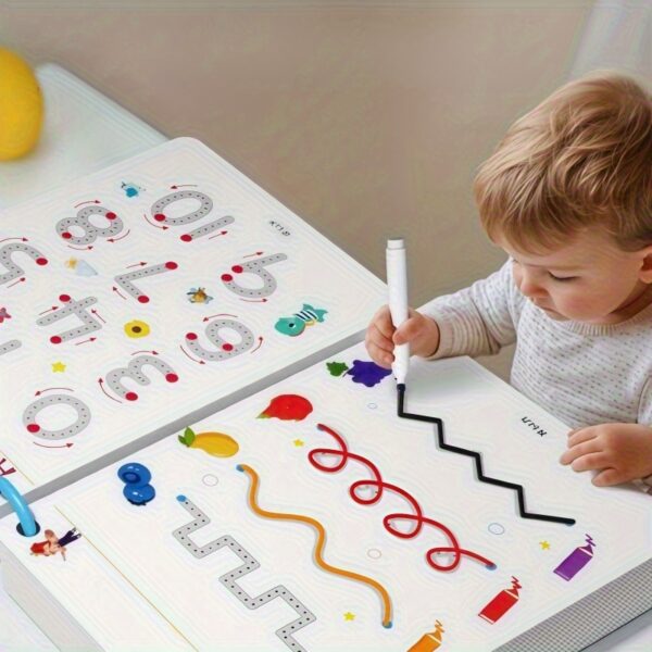 32-Page Erasable Pen Control Training Set with Letters, Numbers & Shapes - Fun Educational Exercises for Youngsters, Perfect Holiday Party Gift, Includes Colorful Alphabet & Number Practice Sheets, Fine Motor Skills Development, Playful Illustrations, Varied Exercise Types - Image 5