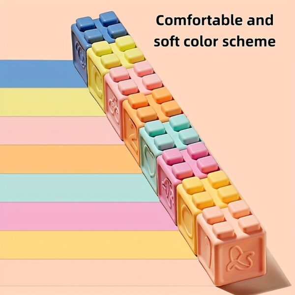 Soft Rubber Building Blocks for Infants - Colorful, Stacking & Nesting Toys for Early Education, Grip Training, and, 0-6 Months, 6-12 Months, 1-2 Years, Hand-Eye Coordination Toy|Colorful Blocks|Soft Texture - Image 3