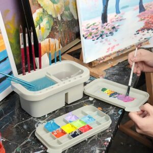 3-in-1 Wash Pen Bucket Set, Stone Gray, Plastic, with Pen Holder & Painting Palette Lid, Multifunctional Paint Brush Basin, Brush Tub, Washing Tool for Art Painting - Gouache, Watercolor, Acrylic, Oil Painting