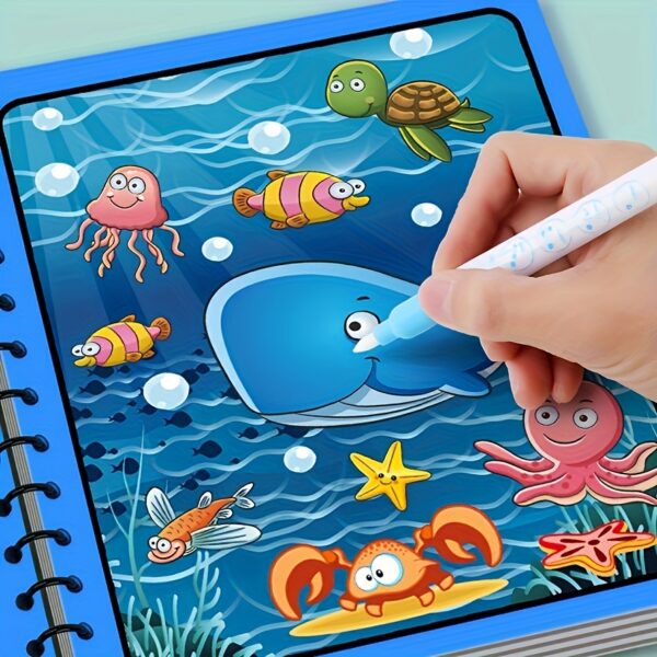 4pcs Reusable Magic Watercolor Books for Youngsters - Educational Cartoon Coloring Toy with Stencils & Markers, Dinosaur, Ocean, Pirate & Fairy Tales Themes, Vibrant Colors, High-Quality Paper, Perfect Gift for Boys & Girls 3+ (Christmas, Thanksgiving, Easter) - Image 3