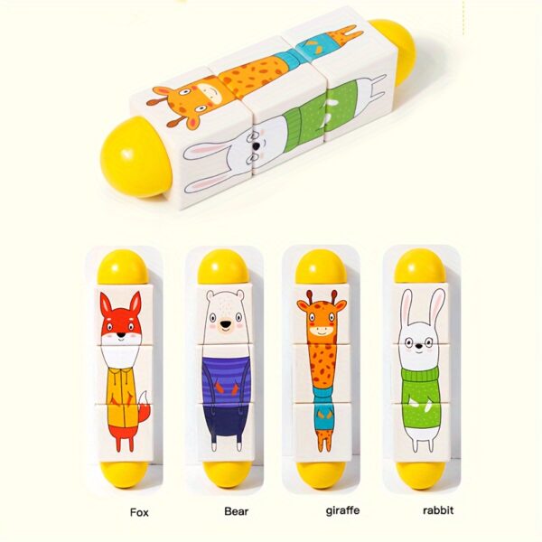 Wooden Twisting Puzzle Cubes for Toddlers, Educational Early Learning Toy, with Animal, Fruit, and Vehicle Shapes, for Cognitive Development and Fine Motor Skills, for Ages 0-3 Years - Image 8