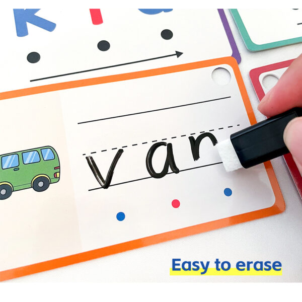 60pcs Learning Phonics CVC Words Writing Eraseable Flash Cards Game Flashcard Beginning Reading Phonics Word Builders Spelling Reading Learning Aids Flash Cards Kindergarten Preschool Supplies - Image 2